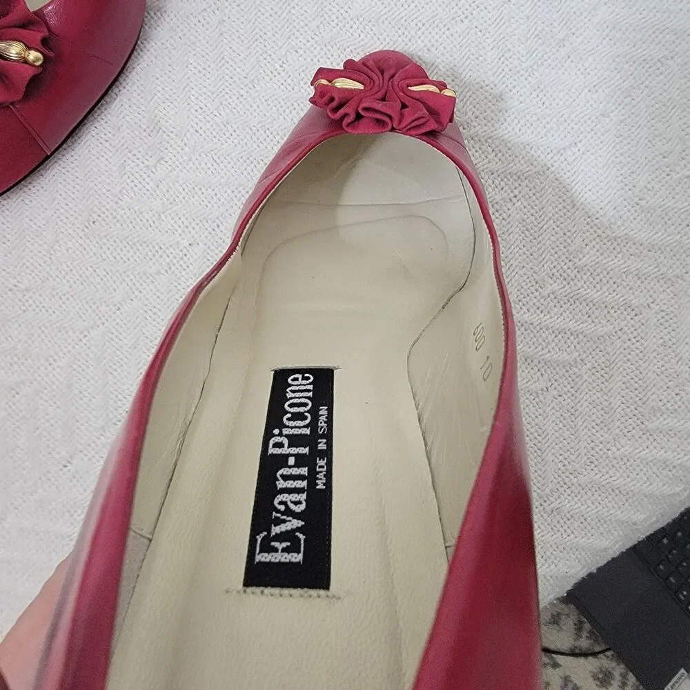 Vintage Evan Picone Red‎ Leather Pumps Made In Spain Size 10